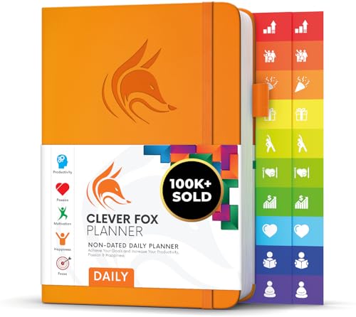 Clever Fox Tagesplaner - Bester Agenda & Tageskalender zur Steigerung deiner Produktivität, Zufriedenheit und Ziele - Persönlicher Tagesorganisator - A5, Undatiert - Orange (Englisch) von Clever Fox