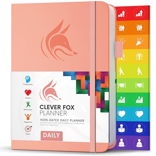 Clever Fox Tagesplaner - Bester Agenda & Tageskalender zur Steigerung deiner Produktivität, Zufriedenheit und Ziele - Persönlicher Tagesorganisator - A5, Undatiert - Pfirsichrosa (Englisch) von Clever Fox