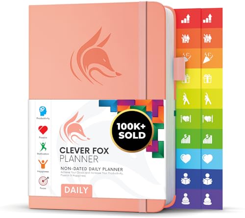 Clever Fox Tagesplaner - Bester Agenda & Tageskalender zur Steigerung deiner Produktivität, Zufriedenheit und Ziele - Persönlicher Tagesorganisator - A5, Undatiert - Pfirsichrosa (Englisch) von Clever Fox