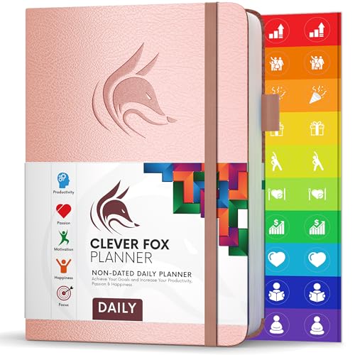 Clever Fox Tagesplaner - Bester Agenda & Tageskalender zur Steigerung deiner Produktivität, Zufriedenheit und Ziele - Persönlicher Tagesorganisator - A5, Undatiert - Roségold (Englisch) von Clever Fox