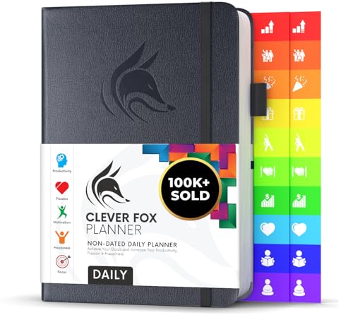 Clever Fox Tagesplaner - Bester Agenda & Tageskalender zur Steigerung deiner Produktivität, Zufriedenheit und Ziele - Persönlicher Tagesorganisator - A5, Undatiert - Silberschwarz (Englisch) von Clever Fox