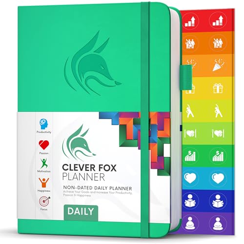 Clever Fox Tagesplaner - Bester Agenda & Tageskalender zur Steigerung deiner Produktivität, Zufriedenheit und Ziele - Persönlicher Tagesorganisator - A5, Undatiert - Smaragd (Englisch) von Clever Fox