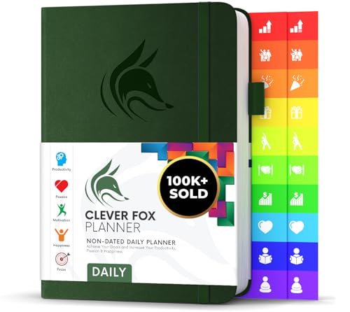 Clever Fox Tagesplaner - Bester Agenda & Tageskalender zur Steigerung deiner Produktivität, Zufriedenheit und Ziele - Persönlicher Tagesorganisator - A5, Undatiert - Waldgrün (Englisch) von Clever Fox