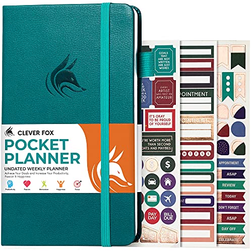 Clever Fox Taschen-Planer Wochenplaner,Monatlicher Zielplaner und Kalender zur Steigerung der Produktivität, Mini-Planer perfekt für Geldbörse, Größe: 9.4 cmx17.0 cm, undatiert, hält 1 Jahr,Dark Teal von Clever Fox