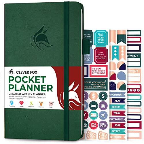 Clever Fox Taschenplaner Wochenplaner - Monatlicher Zielplaner und Kalender zur Steigerung der Produktivität, Mini-Planer perfekt für Geldbörse, undatiert - jederzeit starten, hält 1 Jahr - Waldgrün von Clever Fox