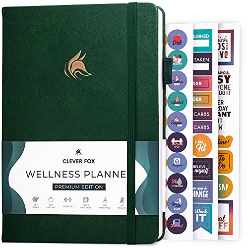 Clever Fox - Wellness-Planer – Wöchentliches & Tägliches Gesundheits- Wellness-Protokoll, Ernährungstagebuch & Mahlzeitenplaner zum Kalorienzählen, Notizbuch Verfolgung von Erkrankungen, A5, Waldgrün von Clever Fox