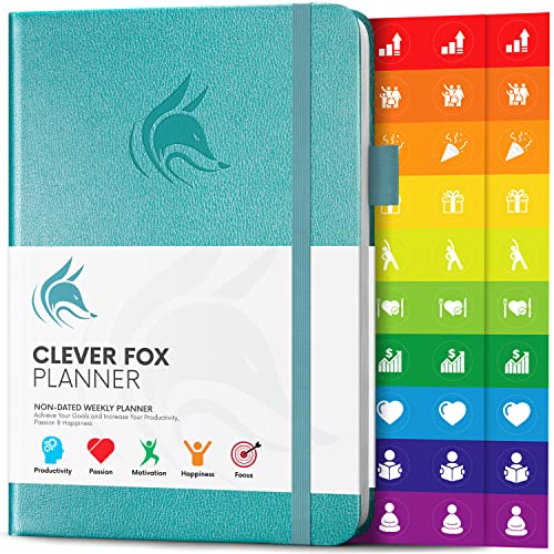 Der Clever Fox Planer - Kalender Notizbuch Organizer Tagebuch zur Steigerung von Produktivität, Motivation, Achtsamkeit, Glück, Erfolg und Zielerreichung, Undatiert, A5 - Aquamarin von Clever Fox