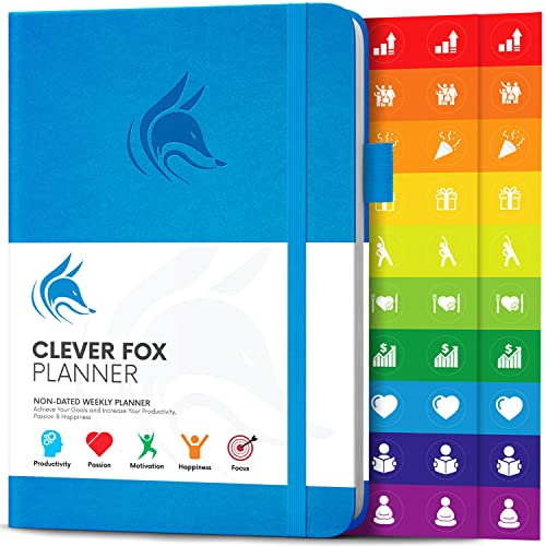 Der Clever Fox Planer - Kalender Notizbuch Organizer Tagebuch zur Steigerung von Produktivität, Motivation, Achtsamkeit, Glück, Erfolg und Zielerreichung, Undatiert, A5 - Blau von Clever Fox