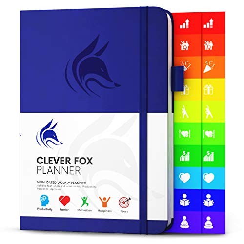 Der Clever Fox Planer - Kalender Notizbuch Organizer Tagebuch zur Steigerung von Produktivität, Motivation, Achtsamkeit, Glück, Erfolg und Zielerreichung, Undatiert, A5 - Königsblau von Clever Fox