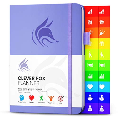 Der Clever Fox Planer - Kalender Notizbuch Organizer Tagebuch zur Steigerung von Produktivität, Motivation, Achtsamkeit, Glück, Erfolg und Zielerreichung, Undatiert, A5 - Lavendel von Clever Fox