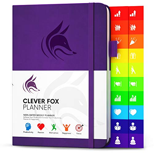 Der Clever Fox Planer - Kalender Notizbuch Organizer Tagebuch zur Steigerung von Produktivität, Motivation, Achtsamkeit, Glück, Erfolg und Zielerreichung, Undatiert, A5 - Lila von Clever Fox