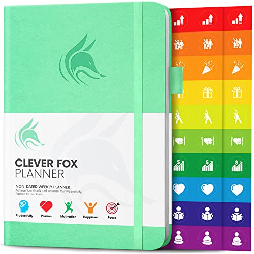 Der Clever Fox Planer - Kalender Notizbuch Organizer Tagebuch zur Steigerung von Produktivität, Motivation, Achtsamkeit, Glück, Erfolg und Zielerreichung, Undatiert, A5 - Minz von Clever Fox