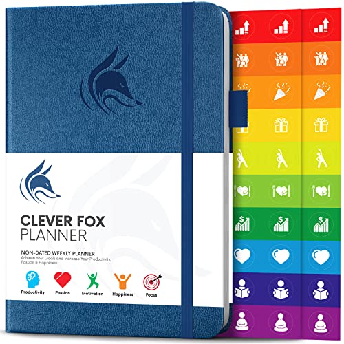 Der Clever Fox Planer - Kalender Notizbuch Organizer Tagebuch zur Steigerung von Produktivität, Motivation, Achtsamkeit, Glück, Erfolg und Zielerreichung, Undatiert, A5 - Mystisches Blau von Clever Fox