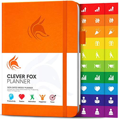 Der Clever Fox Planer - Kalender Notizbuch Organizer Tagebuch zur Steigerung von Produktivität, Motivation, Achtsamkeit, Glück, Erfolg und Zielerreichung, Undatiert, A5 - Orange von Clever Fox