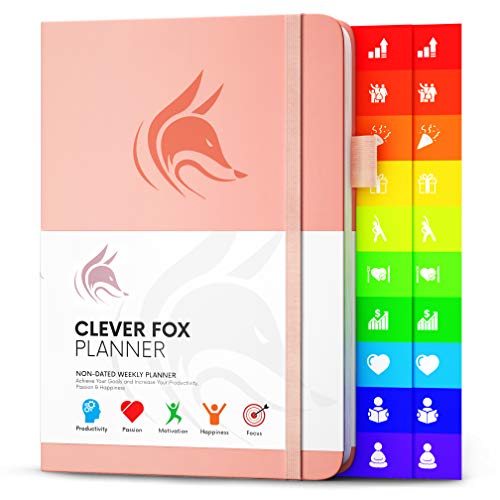 Der Clever Fox Planer - Kalender Notizbuch Organizer Tagebuch zur Steigerung von Produktivität, Motivation, Achtsamkeit, Glück, Erfolg und Zielerreichung, Undatiert, A5 - Pfirsichrosa von Clever Fox