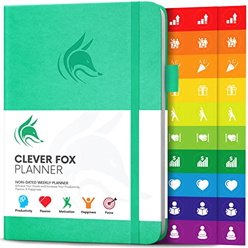 Der Clever Fox Planer - Kalender Notizbuch Organizer Tagebuch zur Steigerung von Produktivität, Motivation, Achtsamkeit, Glück, Erfolg und Zielerreichung, Undatiert, A5 - Smaragd von Clever Fox