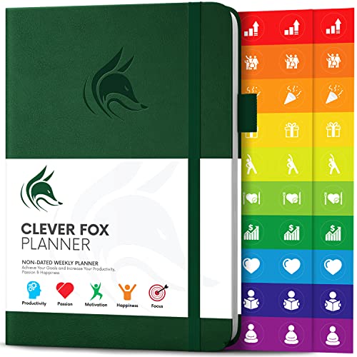 Der Clever Fox Planer - Kalender Notizbuch Organizer Tagebuch zur Steigerung von Produktivität, Motivation, Achtsamkeit, Glück, Erfolg und Zielerreichung, Undatiert, A5 - Waldgrün von Clever Fox