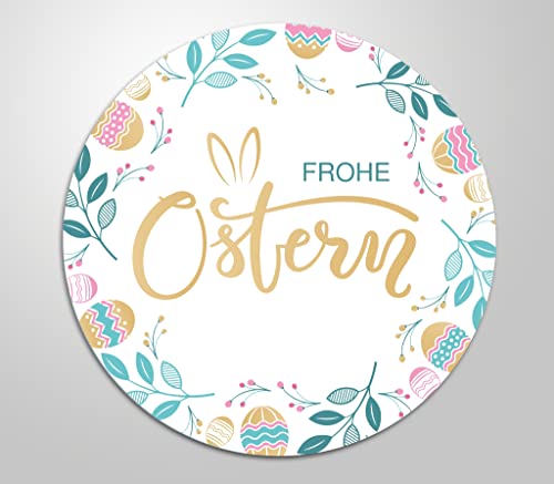 48x hochwertige Etiketten "Frohe Ostern" mit Kranz rund hohe Klebekraft 4cm Aufkleber von Clever-Kauf-24