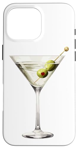 Hülle für iPhone 16 Pro Max Martini-Glas Grüne Oliven Barkeeper Wodka Gin Cocktail Drink von Clever Witty Martini Designs