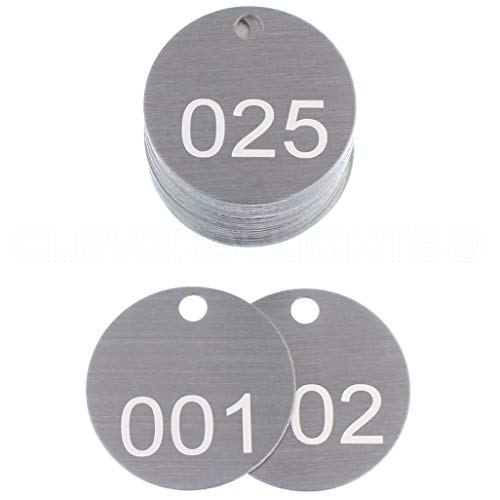 CleverDelights 3,8 cm Aluminium-Etiketten-Set – nummeriert 1 bis 25 – runde Ventilanhänger 3,8 cm von CleverDelights