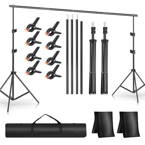 Foto Hintergrund Ständer 2.1 x 3m, Verstellbarer Hintergrundsystem aus Metall mit 8 Stück Hintergrundklemmen 2 Sandsack 1 Tragetasche, für Fotostudio Porträt Produktfotografie Hochzeiten von Clevich