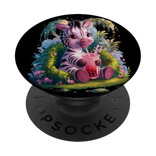 Zebra Boba Tea Kawaii Bubble Tea Zebra für Herren und Damen PopSockets Klebender PopGrip von Click For Kawaii Bubble Tea Animals Designs