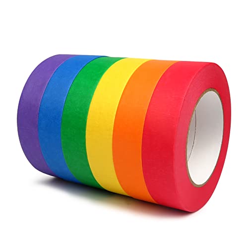 Farbiges Klebeband, 6 Rollen Malerband, 1 Zoll x 55 Yards, buntes Bastelband, Regenbogen-Etikettierband für Bastelarbeiten, dekoratives Papierband für Kinder Farbiges Klebeband, 6 Rollen Malerband, 1 Zoll x 55 Yards, buntes Bastelband, Regenbogen-Etikettierband für Bastelarbeiten, dekoratives Papierband für Kinder von Clickslock