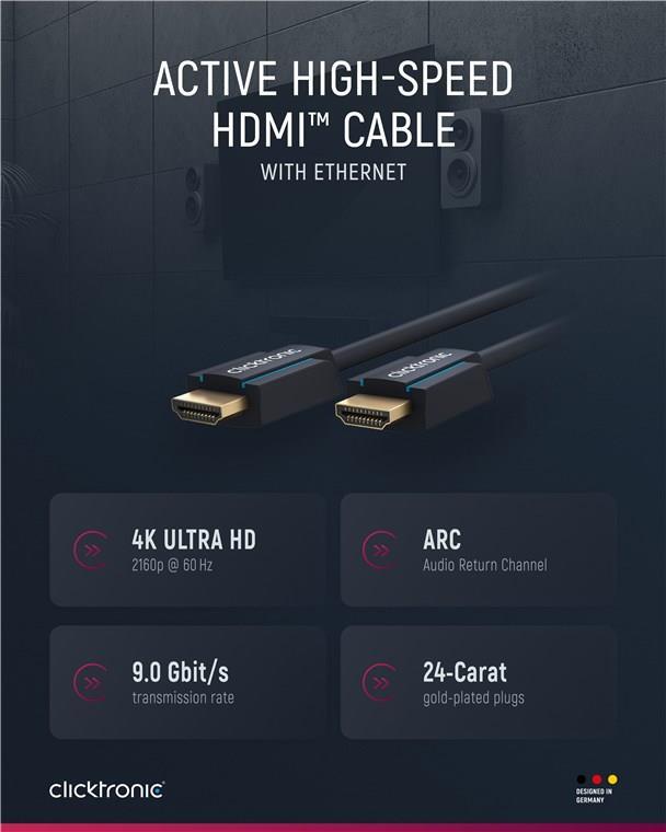 ClickTronic 39085 HDMI-Kabel 20 m HDMI Typ A (Standard) Schwarz (39085) von Clicktronic