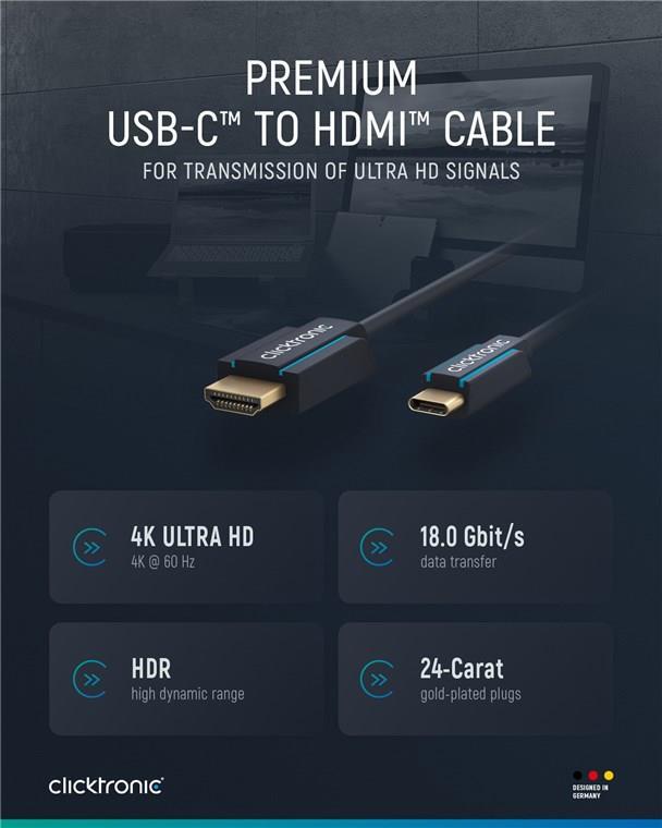 Clicktronic Casual USB-C/HDMI Adapterkabel, 1 m - Hochgeschwindigkeits-Adapter von USB-C/ HDMI (44928) von Clicktronic
