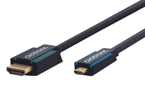 Clicktronic High Speed HDMI auf Micro HDMI oder Micro HDMI auf HDMI Kabel lang – Adapterkabel Typ D auf Typ A bidirektional 4K Ultra HD, 3D TV, ARC, mit Ethernet für Raspberry Pi 4, Gopro, ODROID, 5m von Clicktronic