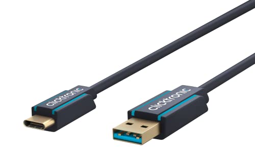 Clicktronic USB-C Stecker auf USB-A 3.0 Stecker Premium Kabel / USB 3.2 Gen 1 / Typ C auf A / Schnellladekabel bis 15W / max. Übertragungsrate 5 Gbit/s / USB C Datenkabel für USB-Geräte, 3m von Clicktronic