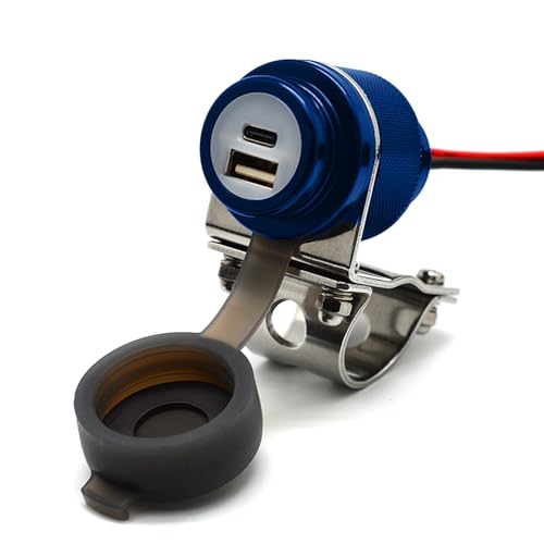 Cliff Top 36 W PD USB-C und QC 3.0 Aluminium Motorrad Lenker USB Ladegerät für 7/8 Zoll und 1 Zoll Lenker – verhindert Batterieentleerung (Blau) von Cliff Top