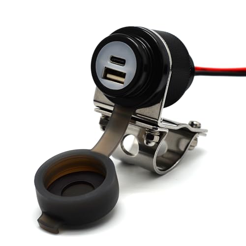 Cliff Top 36 W PD USB-C und QC 3.0 Aluminium Motorrad Lenker USB Ladegerät für 7/8 Zoll und 1 Zoll Lenker – verhindert Batterieentleerung (Schwarz) von Cliff Top