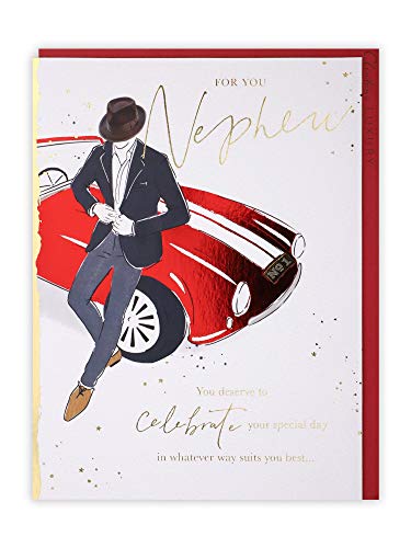 Clintons: Geburtstagskarte für Neffen mit klassischem Auto und Dapper Chap 149 x 195 mm, 1166225 Multi von Clintons