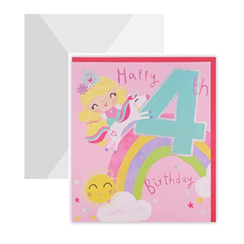 Clintons: Rainbow & Unicorn, 4. Geburtstag, Mädchen, für Sie, 11 x 15 cm von Clintons