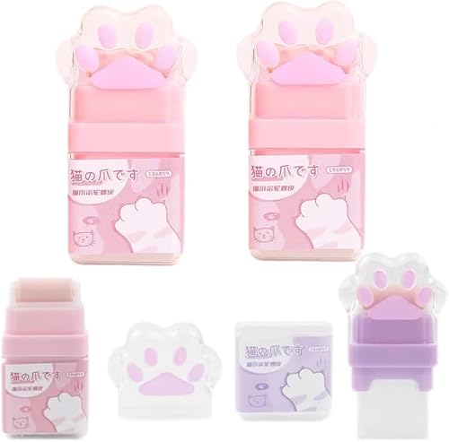 2 Stück rosa Katzenpfoten-Roller-Radiergummi, Radiergummi für Kinder, Radiergummi mit Rasierroller, für Schule, Büro, Schreibwaren, Radiergummis von Clockjuan