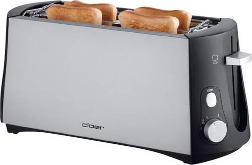 Cloer Toaster 3710 Doppel-Langschlitztoaster mit eingebautem Brötchenaufsatz Schwarz, Silber von Cloer