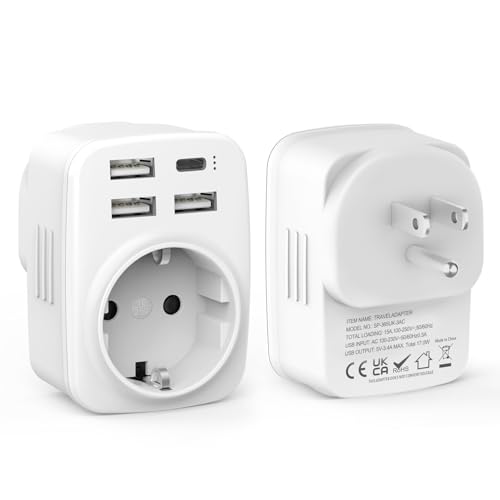 2 Stück Reiseadapter USA Adapter, 5-in-1 USA Adapter Steckdose mit 3USB 1USB C(3.4A), Adapter USA Deutschland Stecker, Steckdosenadapter Stromadapter Typ B für Amerika, Kanada, Mexiko, Thailand von Clomnpe