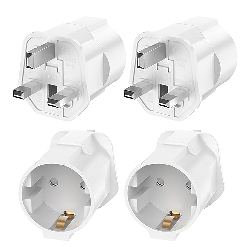 Clomnpe Reiseadapter UK Adapter England Deutschland Stecker-4 Stück Reiseadapter Typ G Steckdosenadapter England,UK Adapter auf EU-Steckdose Adapter Steckdose Stromadapter für England Irland UK Dubai von Clomnpe