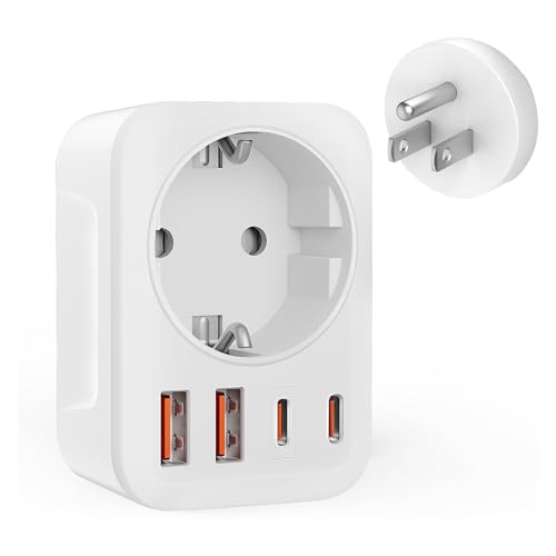 Reiseadapter USA-Adapter USA mit 2 USB 2 Typ-C(3.4A),mit 1 AC,5-in-1 USA Adapter Steckdose,Stromadapter USA,Adapter USA Deutschland Stecker,Steckdosenadapter Typ B für Amerika Kanada Thailan Mexiko von Clomnpe