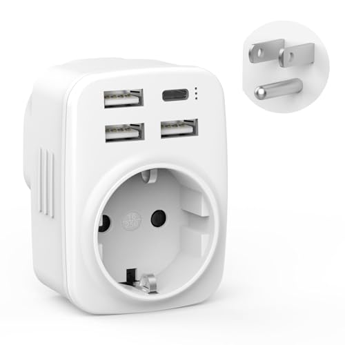 Reiseadapter USA-Adapter USA mit 3USB 1USB C(3.4A),mit 1 Steckdose,USA Adapter Steckdose,Adapter USA Deutschland Stecker,Stromadapter USA,Steckdosenadapter Typ B für Amerika Kanada Mexiko Thailan-Weiß von Clomnpe