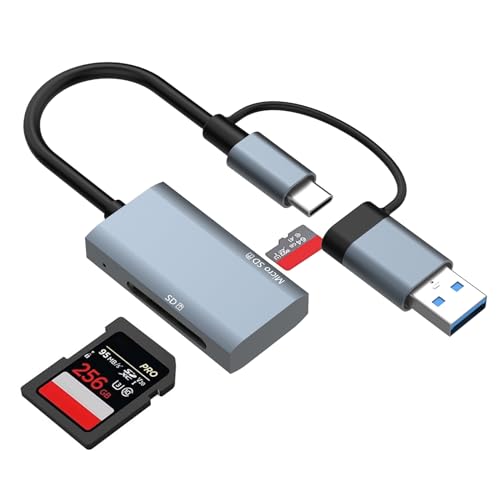 SD Kartenleser,Kartenlesegerät Dual Stecker USB 3.0/USB C,SD Card Reader Highspeed,Speicherkartenleser für SD/Micro SD/TF/SDHC/SDXC/Micro SDHC/Micro SDXC,Card Reader für Android/Windows/Linux/Mac OS von Clomnpe