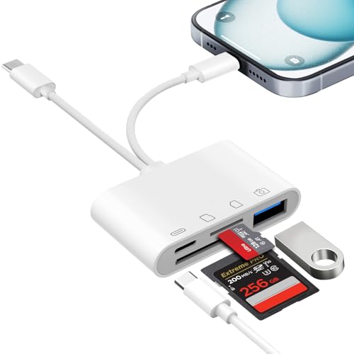 SD Kartenleser für iPhone iPad,SD Card Reader für iPhone/iPad/Kamera,SD Kartenleser USB C gleichzeitiges Laden,Kartenlesegerät mit Micro SD/SD/USB OTG Adapter,SD Kartenleser iPhone,Speicherkartenleser von Clomnpe