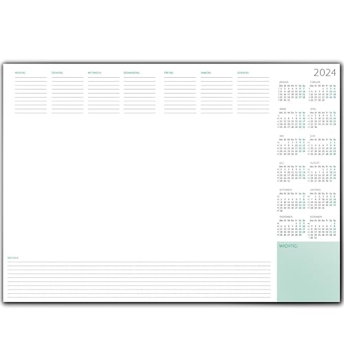 Hochwertige Unterlage: Wochenplaner und Jahreskalender 2024 im DIN A2-Format für den Schreibtisch, Nachhaltiges Papier, Abreißbar am unteren Ende, PEFC-zertifiziert, Büro oder Homeoffice von Close Up