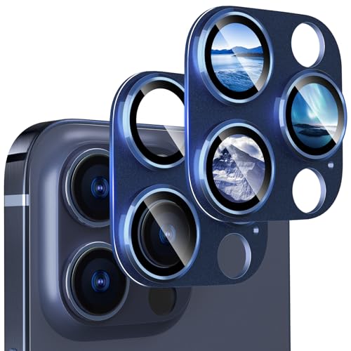 CloudValley [2 Stück Kameraschutz für iPhone 15 Pro/iPhone 15 Pro Max Kamera Schutz, Ultra-Klar Schutzfolie Kratzfest [Voller Deckungsgrad] 9H Härte HD Camera Protector, Titan Blau von CloudValley