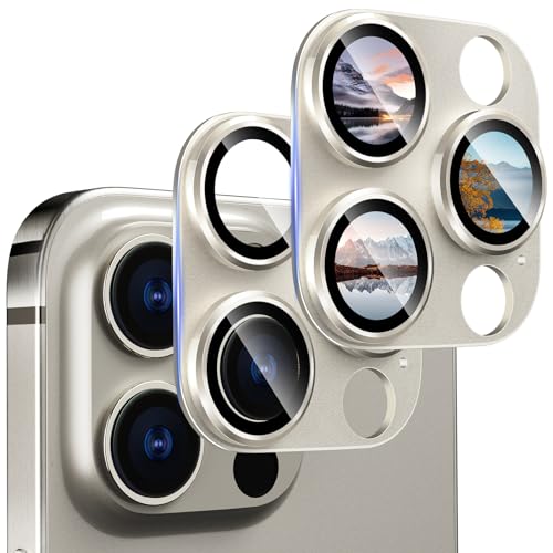 CloudValley [2 Stück Kameraschutz für iPhone 15 Pro/iPhone 15 Pro Max Kamera Schutz, Ultra-Klar Schutzfolie Kratzfest [Voller Deckungsgrad] 9H Härte HD Camera Protector, Titan Natur von CloudValley