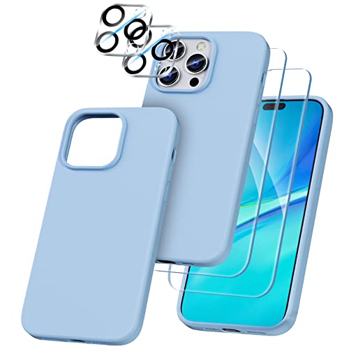 CloudValley 5-in-1 für iPhone 14 Pro Max Silikon Hülle, [1 Case+2 Schutzfolie + 2 Kameraschutz] 360 Grad Handyhülle für iPhone 14 Pro Max 6,7", Stoßfeste Kratzfeste Schutzhülle Zubehör - Hellblau von CloudValley