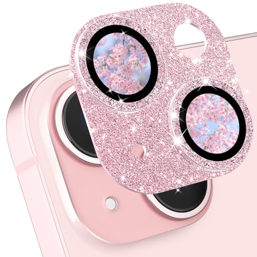 CloudValley Glitzer Kameraschutz für iPhone 15/iPhone 15 Plus Kamera Schutz, Ultra-Klar Schutzfolie Kratzfest [Voller Deckungsgrad] 9H Härte HD Camera Protector, GlitzerRosa von CloudValley