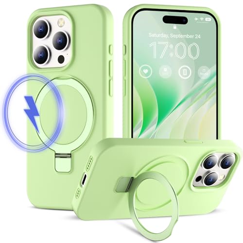 CloudValley Liquid Silicone Hülle für iPhone 15 Pro, MagSafe Ständer Leicht Handyhülle, Stoßfest Case mit Stand, [Super Magnetische] Hochwertiges Silikon Cover 2023, Grün von CloudValley