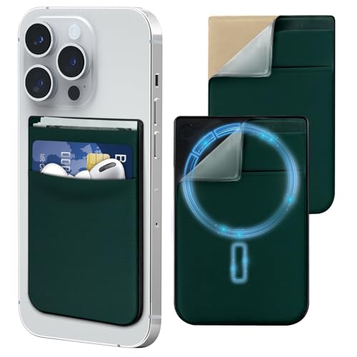 CloudValley Magnetische Wallet, [mit Einem Ersatzset] Handy Kartenhalter für iPhone 15 Pro Max/ 14 Plus/ 13 Mini/12 Hülle Zubehör, DunkelGrün von CloudValley